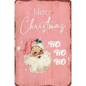 Lomsoe Pink Christmas Vintage Metal Tin Sign, Merry Christmas Retro Santa Metal Signs For Home Living Room Decor Christmas Gift 8x12 Inches - 1 of 1