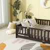 MAYEERTY Queen Floor Bed with Fence,Door, Rubber Wood Floor Bed Guardrails Brown - 3 of 4