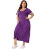 Agnes Orinda Women's Plus Size V Neck Short Sleeve Slit with Pockets Soft Long Nightgowns - 3 of 4