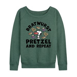 Women's - Peanuts - Bratwurst Pretzel And Repeat Snoopy Lightweight French Terry Slouchy - 1 of 4