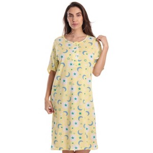 Just Love Womens Nightgown - Short Sleeve Henley Oversized Sleepwear Gown - 1 of 3