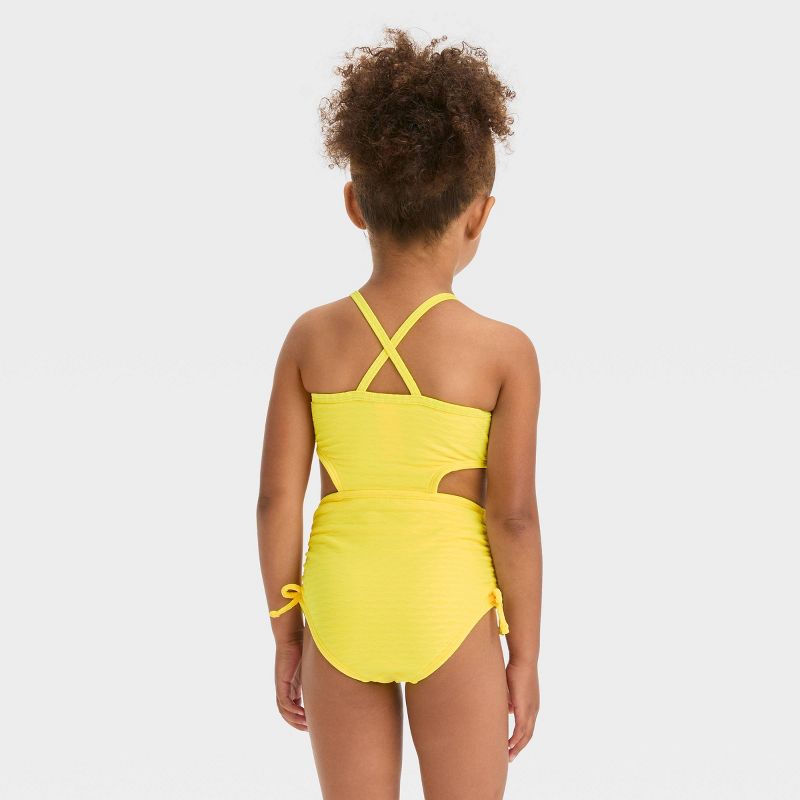 Toddler Girls' Textured Cut Out One Piece Swimsuit - Cat & Jack™ Yellow, 4 of 5