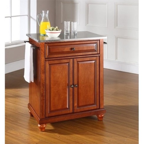 Wood Stainless Steel Top Kitchen Island In Cherry Brown Bowery