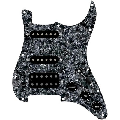 920d Custom HSS Loaded Pickguard for Strat With Uncovered Cool Kids Humbucker, Black Texas Grit Pickups & Black Knobs Black Pearl