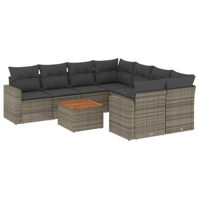 vidaXL Patio Sofa Set with Cushions Outdoor Furniture 9 Piece Poly Rattan - Gray