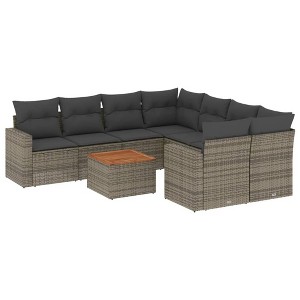 vidaXL Patio Sofa Set with Cushions Outdoor Furniture 9 Piece Poly Rattan - Gray - 1 of 4