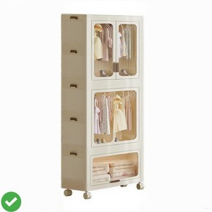 3 Tier Portable Wardrobe Closet w/Doors - Clothes Organizer w/Wheels Collapsible Wardrobe Closet with Hanging Rod - 1 of 4