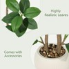 Artificial Rubber Tree with White Sphere Resin Planter Brown Stone Faux Tall Indoor Tropical Large Floor Real Touch Fake Plant for Home Decor - 2 of 4