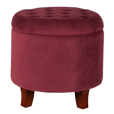 Elegant Tufted Round Velvet Ottoman with Dark Walnut Legs