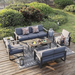 Heynemo Aluminum Patio Furniture Set with Fire Pit Table, 6 Pieces Outdoor Conversation Set Metal Sectional Couch Sofa and Coffee Table - 1 of 4