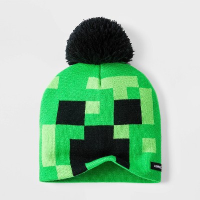 Minecraft Winter Hat Stocking Cap Scarf & Gloves Boys Youth Green Black Gray 