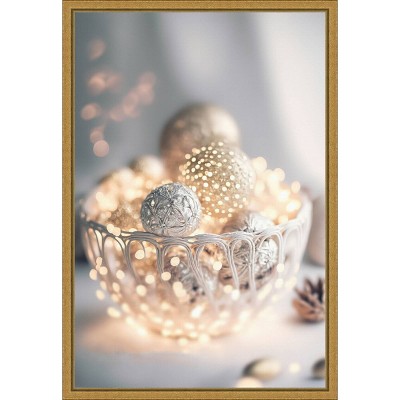 Gold Framed Holiday Baubles Still Life Canvas Print