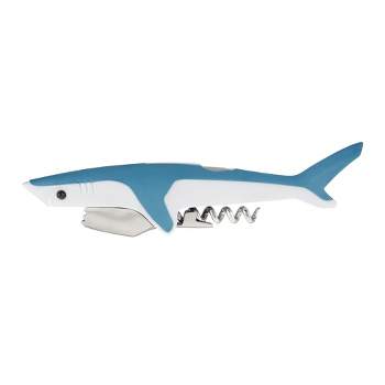 True Shark Corkscrew, Soft Touch Double-Hinged Waiter’s Style Corkscrew Wine Bottle Opener, Gift for Wine Lovers and Animal Lovers, Blue