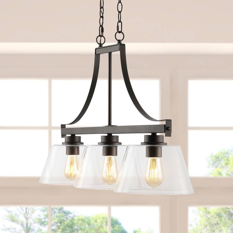 36&#34; 3-Light Jayden Industrial Farmhouse Iron/Glass Linear LED Pendant Oil Rubbed Bronze/Clear - JONATHAN Y, 3 of 12