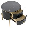 NicBex Coffee Tables for Living Room �19.6" Round Coffee Table Set of 2 Modern Fluted 2 Side Table Set with Drawers and Golden Legs, White+Gold - 4 of 4