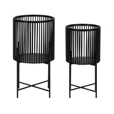 Paynter Modern Black Metal 2-Piece Floor Planter Set