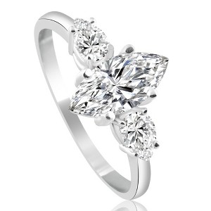 Pompeii3 1 1/3Ct Marquise & Pear Shape Diamond 3 Stone Engagement Ring 14k Gold Lab Created - 1 of 2