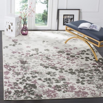 Ivory and Purple Floral Synthetic Area Rug, 6' x 9'