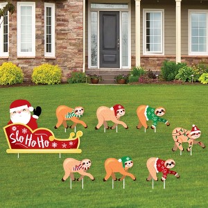 Big Dot of Happiness Sloth Christmas Santa Sleigh - Yard Sign and Outdoor Lawn Decorations - Merry Slothmas Holiday Party Yard Signs - Set of 8 - 1 of 4