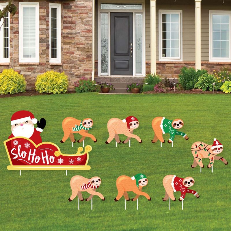 Big Dot of Happiness Sloth Christmas Santa Sleigh - Yard Sign and Outdoor Lawn Decorations - Merry Slothmas Holiday Party Yard Signs - Set of 8, 1 of 8