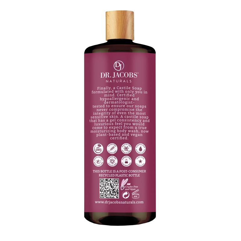 Dr Jacobs Naturals Rich Castile Rose  Body Wash Hypoallergenic Vegan Sulfate-Free Paraben-Free Dermatologist Recommended 32oz - Rose, 3 of 10