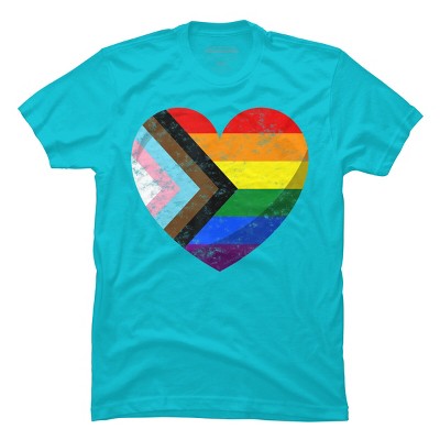 Design By Humans Retro Modern Pride Flag Heart By T-Shirt - Ocean Blue - Medium