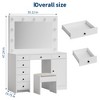 White Vanity Desk with Mirror, Makeup Vanity Table with 7 Drawers, Cabinet & 3-Color LED Lighting, Modern Wooden Dressing Table for Bedroom - 3 of 4