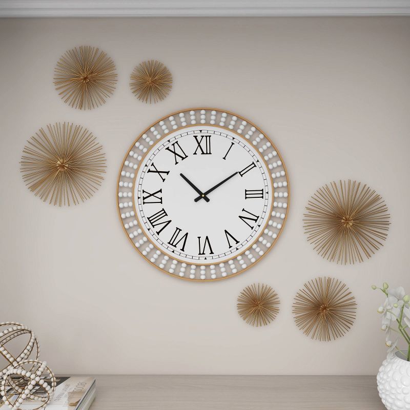 24&#34;x24&#34; Metal Wall Clock with Gold Frame and Radial Beading White - Olivia &#38; May, 3 of 18