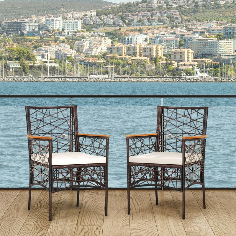 Tangkula Patio PE Rattan Dining Chairs Set of 2/4 Patio PE Wicker Armchairs with Removable Cushions and Acacia Wood Armrests, 2 of 9