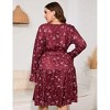 Clearlove Women Plus Size V Neck Wrap Dress High Waist Ruffle Long Sleeve Casual Midi Dress with Belt - 3 of 4