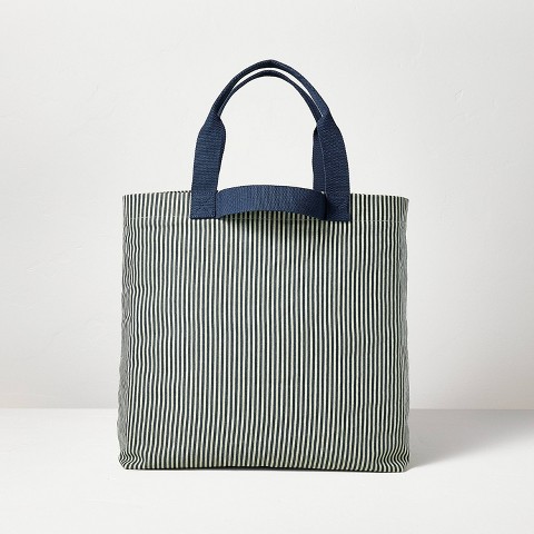 Hearth & Hand with Magnolia Canvas Beach Bag Striped Blue/Cream - Hearth & Hand™ with Magnolia