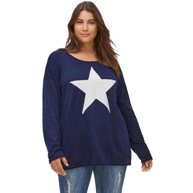 ellos Women's Plus Size Star Applique Sweater, 1 of 3