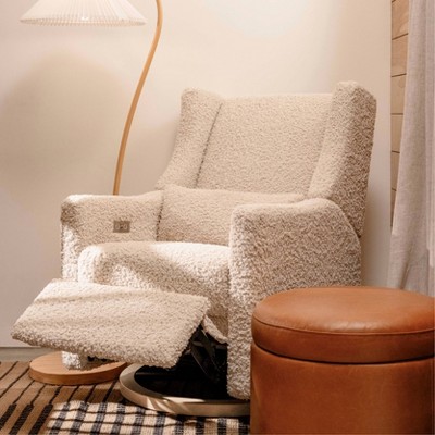 Almond Teddy Loop Swivel Recliner with Light Wood Base