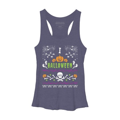 Women's Design By Humans Halloween Lover Ugly Sweater By machmigo Racerback Tank Top