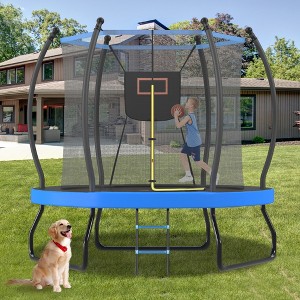 8/10FT Trampoline with Basketball Hoop, Enclosure net & Ladder, Outdoor Trampoline for Kids, Recreational Backyard Trampoline - ModernLuxe - 1 of 4