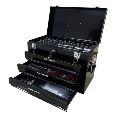 Maggift Tool Boxes and Totes, Portable 3-Drawer Steel Toolbox Multi-Function Tool Storage for Garage or Home, Black 21.14"*13.50"*16.92"