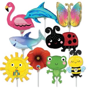 LoonBalloon 14 Inch Tropical & Garden Minishape Stick Balloons Value Pack (16 Pack)-Pre-Inflated - 1 of 2