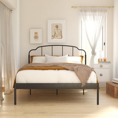 Camie Black Metal Full Size Adjustable Platform Bed with Headboard