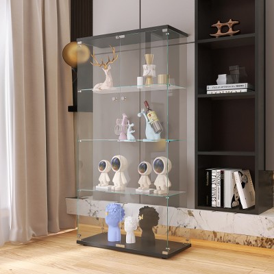 Dolonm Two-door Glass Display Cabinet 4 Shelves with Door, Floor Standing Bookshelf