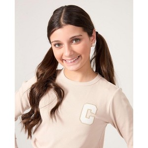 Memoi Girls Ribbed C-Patch Crossover Hem Long Sleeve T-Shirt - 1 of 4