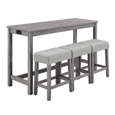 NicBex 4-Piece Bar Table Set with Power Outlet,Modern Farmhouse Kitchen Tables Set with 3 Soft Cuchion Bar Stools for Living Room