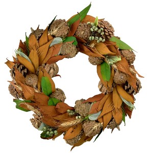 Northlight Fall Foliage and Pine Cones Autumn Harvest Wreath, 12-Inch, Unlit - 1 of 3