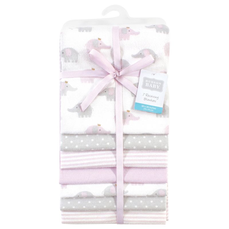 Hudson Baby Infant Girl Cotton Rich Flannel Receiving Blankets Bundle, Lilac Elephants, One Size, 2 of 7