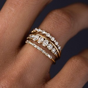Women Size 6 7 8 9 10 Stackable Gold Rings for Women Non Tarnish Dainty 14K Gold Plated Stacking Cubic Zirconia - 1 of 4
