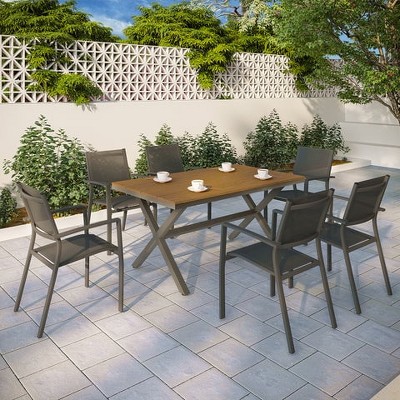 Heynemo 7 Pieces Patio Dining Sets, Aluminum Outdoor Dining Table with 6 Chairs, Removable Cushions, Ideal for Lawn, Garden, Backyard