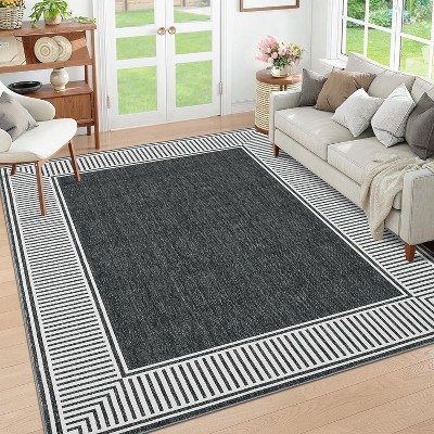 Modern Striped Area Rugs Washable Soft Rug for Living Room Thin Low Pile Non Slip Stain Resistant Carpet for Bedroom Office Farmhouse