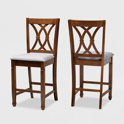 Set of 2 Reneau Fabric Upholstered Wood Counter Height Pub Chair Set Gray/Walnut - Baxton Studio