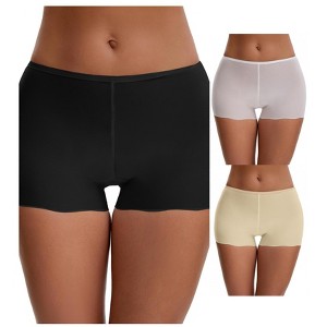 INSPIRE CHIC Ladies' Seamless Ice Silk Lace Trim Slip Shorts for Under Dresses Boyshorts 3 Packs - 1 of 4