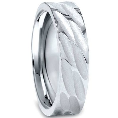 Pompeii3 6mm Comfort Fit Mens Wedding Band Hand Carved Design  10K White Gold