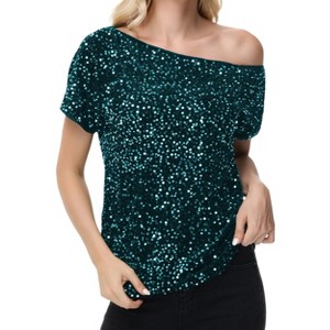 Anna-Kaci Women's Off-Shoulder Sequin Short Sleeve Top with Relaxed Fit - 1 of 4
